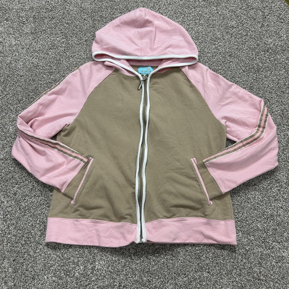 Y2K Tangerine Hoodie Womens Medium Pink Tan Colorblock Zip Knit Sweatshirt Top